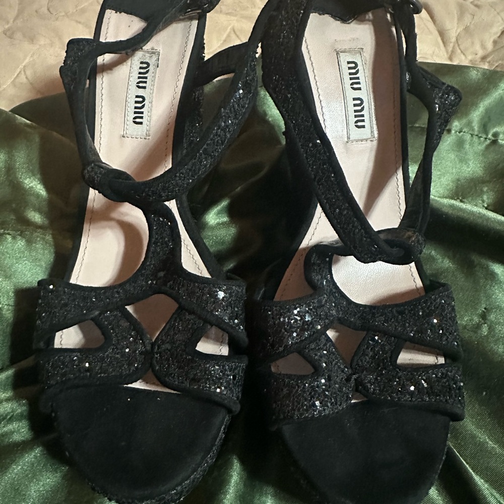 Miu Miu Black Glitter Heels